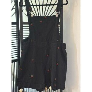 Cider Overall Shorts Romper Womens Plus Size 1XL Black Cherry Embroidered